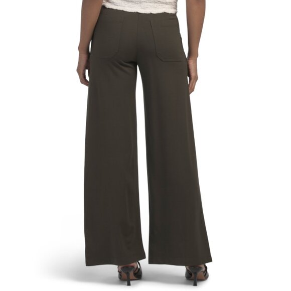 MAX STUDIO LONDON Loden Wide Leg Button Front Ponte Pants With Pockets - Picture 2 of 2